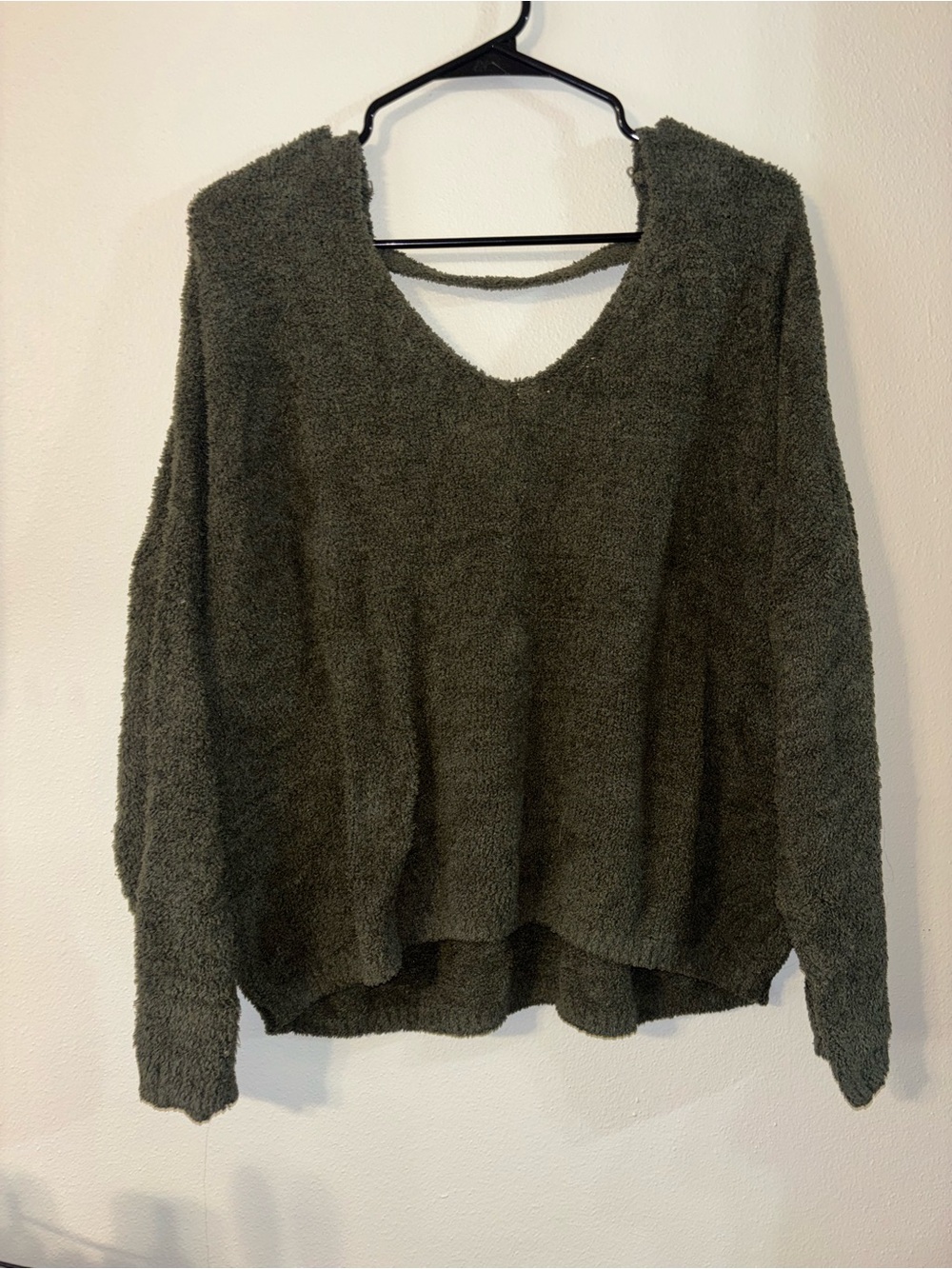 Rue21 Olive Green V-Neck Fuzzy Sweater